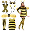 BITOWO Bienenkostüm Erwachsene Damen mit Haarreif Flügel Handschuhe Beinsocken Ohrringe Brille Bienen Kostüm Damen Bienen kleidung Kleid Kostüm Biene Damen für Faschingskostüm Biene Damen Verkleidung 130