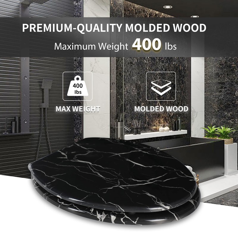 Angel Shield Marble Toilet Seat Durable Molded Wood with Quiet