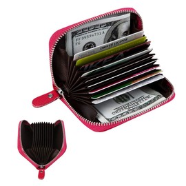 Women's RFID Blocking 12 Slots Credit Card Holder Leather Accordion Wallet,rose