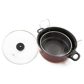 Gold Coast 3 Quart Red and Black Stockpot with Frying Basket
