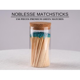 Noblesse Colored Safety Matches | 4-Inch Long Matches in Glass Jar | Perfect for Lighting Candles | 150 Pıeces | 10 Candles And Extra Empty Jar Gıft (GREEN)