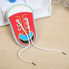 Wentoenapp Red Threading Lacing Shoes Training Early Learning Kits, Shoes Learning Kits Learn to Tie Your Own for Kids Practical Learning, Kids Toddler Early Learning Wooden Threading Lacing Shoes