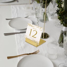 starfa lab Gold Table Number Holders,12 PCS Metal Place Card Stands Picture Holders,Sturdy Table Number Stands for Weddings, Anniversaries, Parties and Events Decorations (12PCS)
