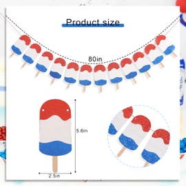 4th of July Independence Day Banner - Blue and Red Summer Popsicle Garland, 4th of July Birthday Party Decor, Red White & Blue Kids Party Decor