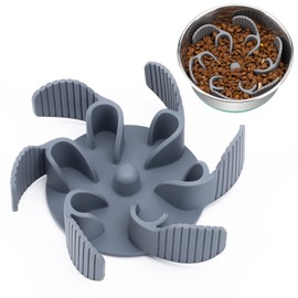 Keegud Slow Eating Feeder Insert [22 Big Octopus Suction Cups] Super Firm [Cuttable] for Large Breed and Medium Size Dog Compatible with Regular and Elevated Bowls (Flower)