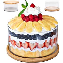 25DOL XXL Extra Large 10 inch Clear Glass Salad Bowl Dish【Hand Blown】 Dual Function Bamboo Lid - Mixing Bowl for Salads, Dessert, Fruit, Punch - Centerpiece Large Serving Bowls - Airtight Lid