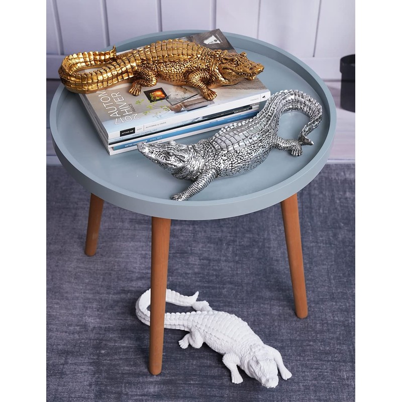 HAUCOZE Crocodile Sculpture Statue Animal Figurine Geometric Decor Polyresin Silver
