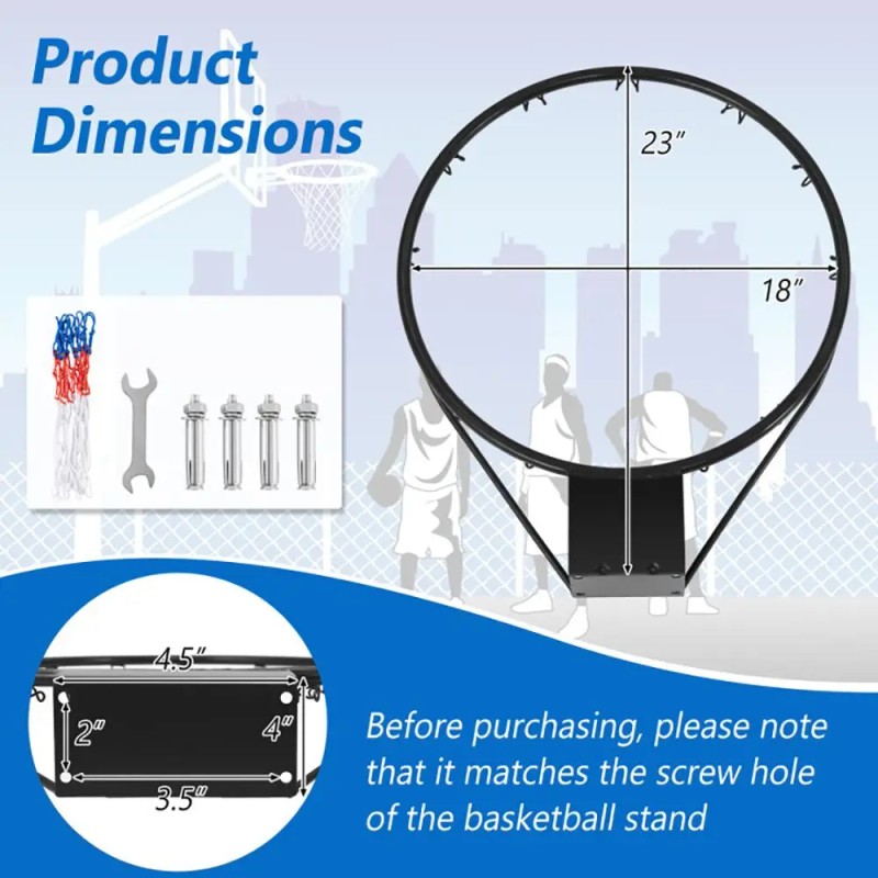 All Weather 18-Inch Basketball Rim Goal Replacement with Mounting Hardware