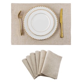 Home Brilliant Linen Placemats Set of 6, Beige Place Mats for Party Wedding Housewarming Gift, Fabric Table Mats, 33 x 48 cm(13x19 Inch), Light Linen