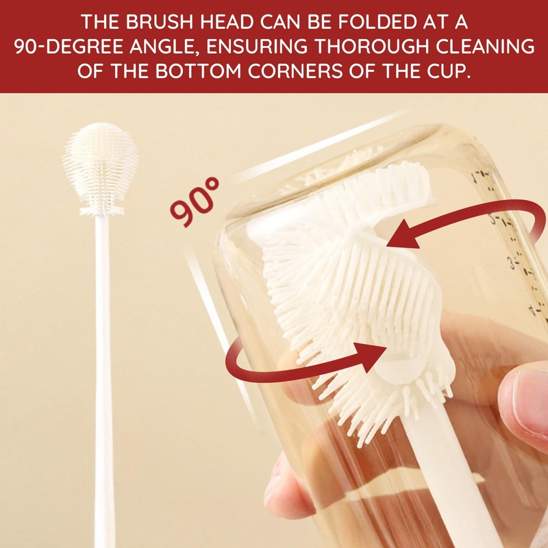 4PCS 360° Flexible Silicone Bottle Brush with Long Handle Soft