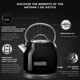 KitchenAid KEK1222OB 1.25-Liter Electric Kettle - Onyx Black,Small