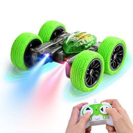 whiriwhiri 2024 Upgraded RC Stunt Cars Remote Control LED Headlights 360-Degree Spin Double-Sided Driving 2.4 GHZ Rechargeable Toy Vehicle Gift Kids Boys Girls Age 6-12+ Green