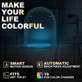 Toilet Light Motion Sensor 16 Colors Changing (2 Pack),LED Glow Bowl Inside Toilet Light,  Night Light for Bathroom, Cool & Funny Ideal Gifts for Dad Teen Boys Girls Men Women - Colour: 16 Colors