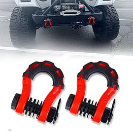 AMBULL Shackles Upgrade 3/4" D Ring Shackle (2 Pack) 70,000 lbs Break Strength with 7/8" Pin, Isolator and Washer Kits for Use with Tow Strap, Winch, Off-Road Truck Vehicle Recovery, Red