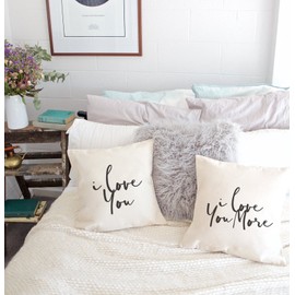 The Cotton & Canvas Co. I Love You and I Love You More Home Decor Pillow Cover, Pillowcase, Cushion Cover and Decorative Throw Pillow Case, 2-Pack (Natural Canvas Color, Not White)