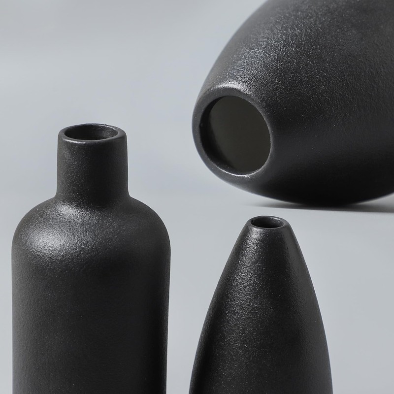 CEMABT Black Ceramic Vase Set - 4 Small Unique Vases