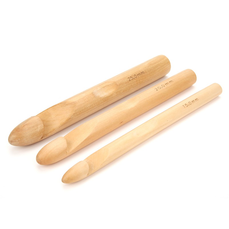 3pcs Large Thick Crochet Hook Wooden Knitting Needle Weaving Tool