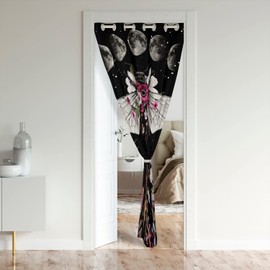 Moon Bee Wildflower Decor Darkening Blackout Curtain 52x80 Inch 1 Panel Bohemian Door Curtain Doorway Privacy Plant Garden Herbs Leaves Cute Moon Phase Closet Door Cover Curtain Botanical Floral