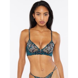 Savage X Fenty, Women's, Shining Star Embroidered Unlined Demi Bra, Wildflower Blue Starstruck Embroidery, 40DD