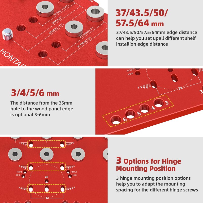 11-Hole Shelf Pin Jig and Hinge Jig 2-in-1,1/4 Inch and