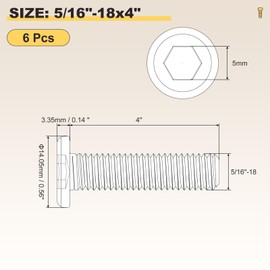 METALLIXITY Flat Head Hex Socket Cap Screws Bolts(5/16"-18x4) 6Pcs, 304 Stainless Steel Hex Socket Furniture Bolts Screws - for Furniture Woodworking Project, Black