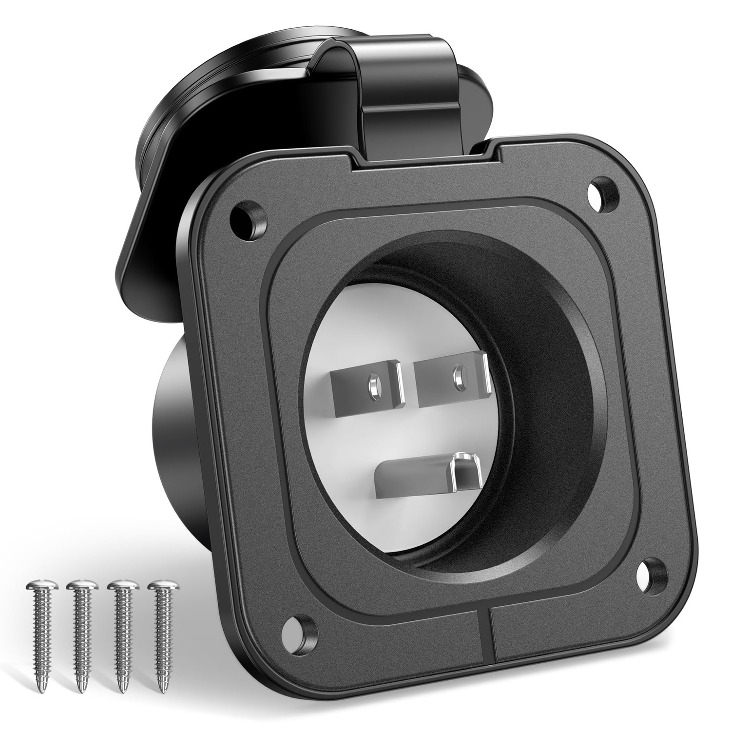 15 Amp Flanged Inlet 125Volt, NEMA 5-15 RV Shore Power Inlet Plug w ...