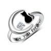 Cat Ring 925 Sterling Silver Moon Ring Black Cat Jewelry