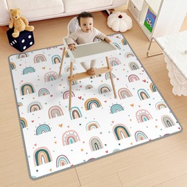 Thick High Chair Splash Mat 51″, 4 Layer Waterproof Splat Mat with Anti Slip Bottom, Baby Mess Mat for Art/Crafts/Painting/Playtime/Picnic Mat, Easy Clean