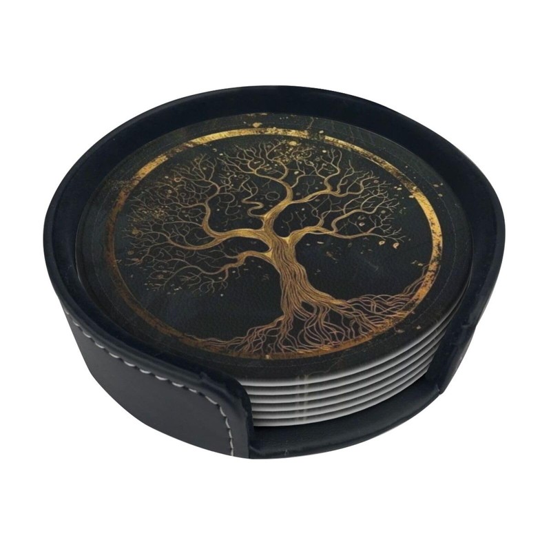 BOXIMIAO Drink Coasters with Holder Stand Set of 6, Marble