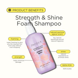 Pacifica Beauty Jasmine Agave Strength & Shine Foaming Shampoo, Haircare, Intense Moisture, Safe for Colored Hair, For All, Dull, Dry, Weak Hair Types, Clean Hair Care, Vegan, 12 fl oz (1 Count)