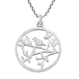 AeraVida Beautiful Nightingale Bird on a Branch .925 Sterling Silver Round Pendant Necklace | Nightingale Bird Pendant Necklace for Women | Bird on a Branch Pendant Necklace