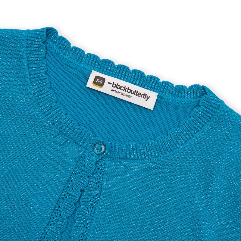 BlackButterfly Girls' Long Sleeve Bolero Sparkle Cardigan Children, turquoise