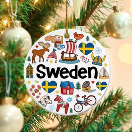 Lotacy Sweden Symbols Colorful Christmas Ornament, Sweden Home Decor, Sweden Gifts and Souvenirs for Men and Women, Gift Idea for Swedish
