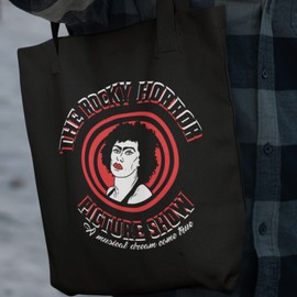 SmartyPants The Rocky Horror Picture Show Tote Bag - Fan Inspired Art Movie Film Cinema Theatre Muscial Time Warp Dance Monster Frank-N-Furter Cotton Shopper Gift Present (Black Prime)