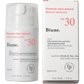 Protector Solar Mineral Facial | Toque Seco, Efecto Mate, No Deja Residuos | Con Aloe Vera, Té Verde, Manzanilla y Regaliz | Acción Antimanchas en la Piel, SPF 30 Protección UVB/UVA | Biune. | 50 ml