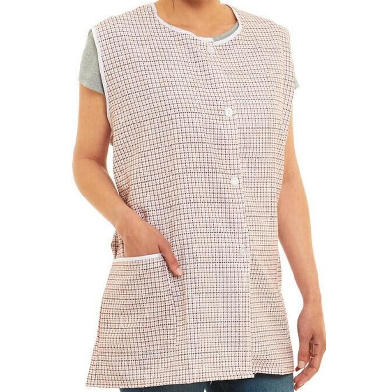 Ladies Dogtooth Buttons Through Design Piping Tabard Apron Overalls Front