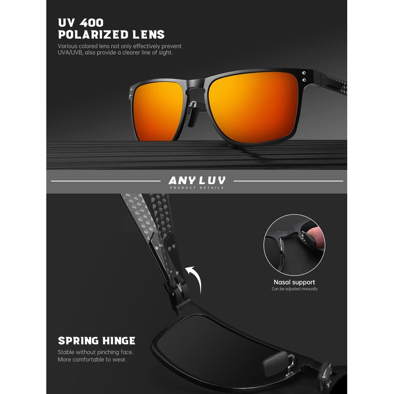 ANYLUV Mens Sunglasses Polarized Upgraded Carbon Fiber Temple Sun Glasses