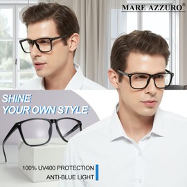 MARE AZZURO Oversized Bifocal Reading Glasses Men Blue Light Blocking Computer Readers 1.0 1.25 1.5 1.75 2.0 2.25 2.5 2.75 3.0 3.5 (Black, 2.25)