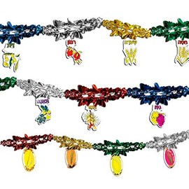 Set of 2 Sukkah Decorations – Foil Garland with Shivat HaMinim & Arba’at HaMinim | Judaica Hanging Décor for Sukkot Holiday