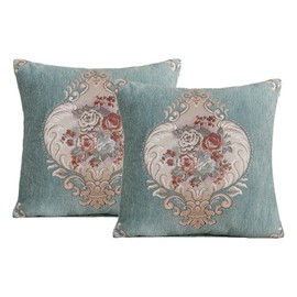 Qupace Set of 2 Vintage Embroidered Throw Pillow Covers for Sofa Couch,Euro Sham Cushion Covers for Living Room (Green)