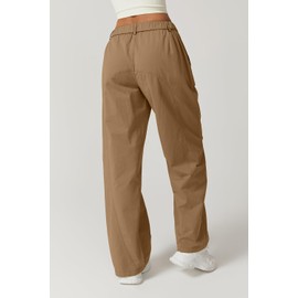 QINSEN Womens Zip Front Wide Leg Long Pants High Waist Causal Cargo Pants Cotton Pocket Palazzo Pants Brown M