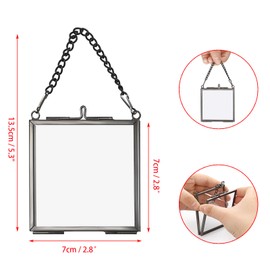SUMTree 4 Pieces Mini Square Picture Frame Metal Glass Hanging Glass Photo Frame Geometric Ornament Plant Sample Clip Glass Frame for Pressed Flowers Photos 2.7 x 2.7 inches/7 x 7 cm (Black, Frame