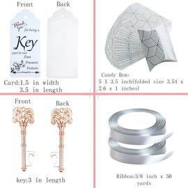 Key Bottle Opener Wedding Favour: 50pcs Vintage Skeleton Party Gift Set with Candy Boxes, Ribbons and Thank You Cards for Guests, Celebrations, Birthday, Baby Showers, Anniversary (Rose Gold)
