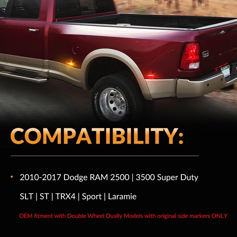 DERMOKA LED Dually Bed Fender Side Marker Lights For 2010-2017