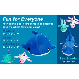 Posh Creations Floating Animal Pool Floats with EPS for Kids, Teens and Adults, Comfy Stuffed Pool Float for Lounging, Mesh - Large Narwhal