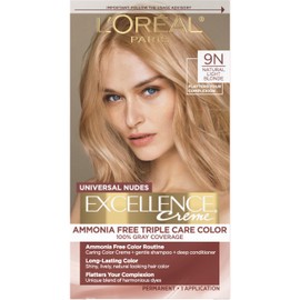 L’Oreal Paris Excellence Universal Nudes Permanent Hair Color, Ammonia Free Hair Dye for Gray Hair Coverage, 9N Natural Light Blonde, 1 Hair Dye Kit