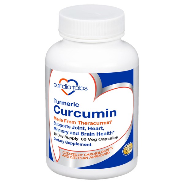 CardioTabs Turmeric Curcumin - Joint, Heart, Memory & Brain Supplement with 600 mg Theracurmin, Highly Absorbable Curcumin Supplements, 60 Vegetarian Curcumin and Turmeric Capsules, 30-Day Supply