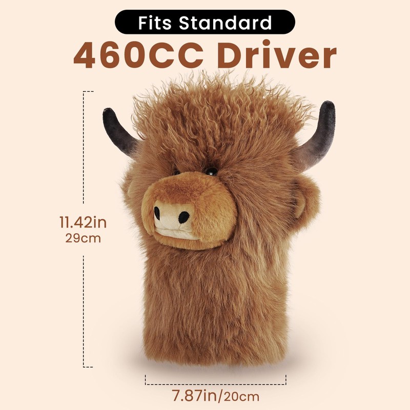 Curly-haired Highland Cow Driver Headcover Funny, Soft Cozy Plush Animal