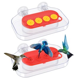 Window Hummingbird Feeders-2 pcs Outdoor Hanging Hummingbird Feeder with Strong Suction Cups-with 8 Flower Feeding Stations,(10 Ounces)