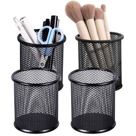 Marte Vanci Mesh Pen Holder Pen Pots for Desk Metal Pencil Cup Desktop Pencil Brush Holder Organiser for Home Office Classroom Black 4 Packs